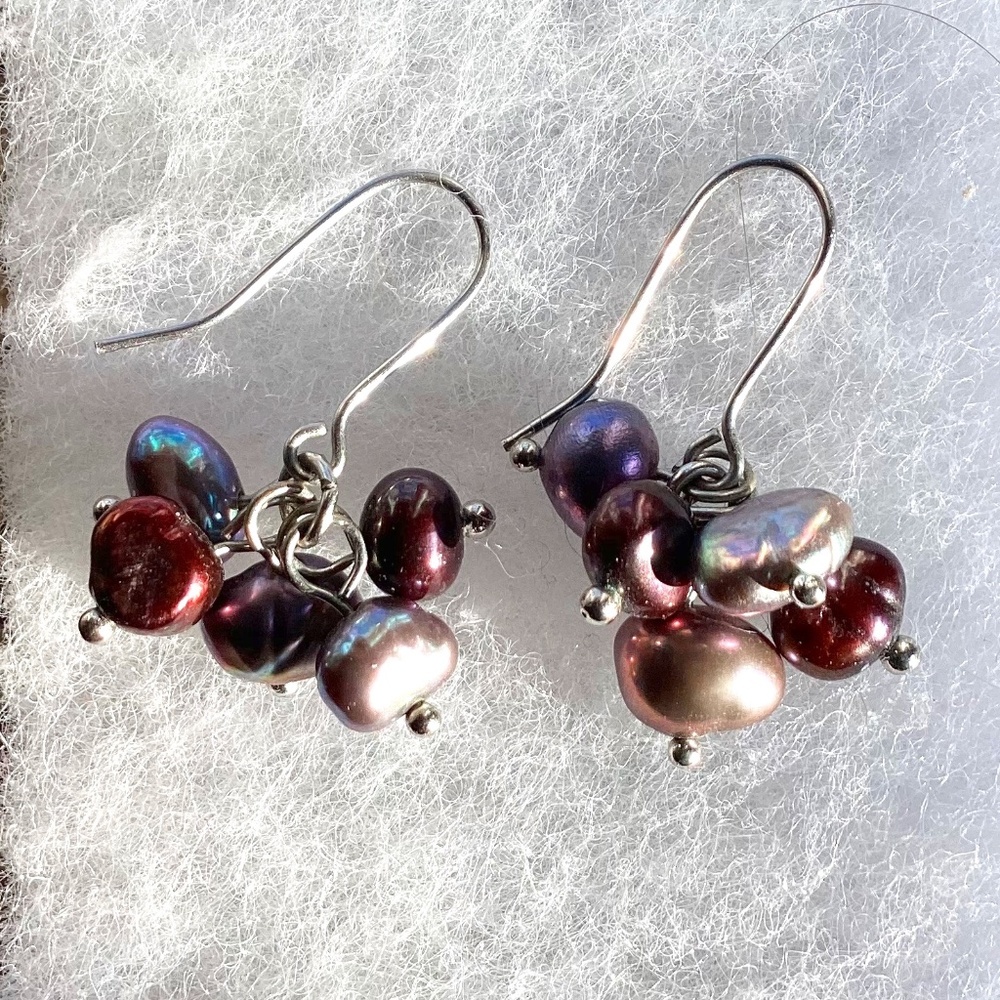 Metallic Beaded earrings - blue, pink, brown, silver